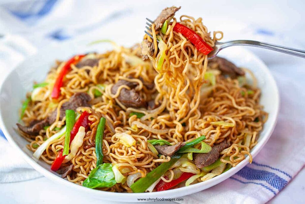 Instant noodle on a fork