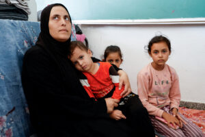 Palestinians take shelter in a United Nations run school, in Khan Younis